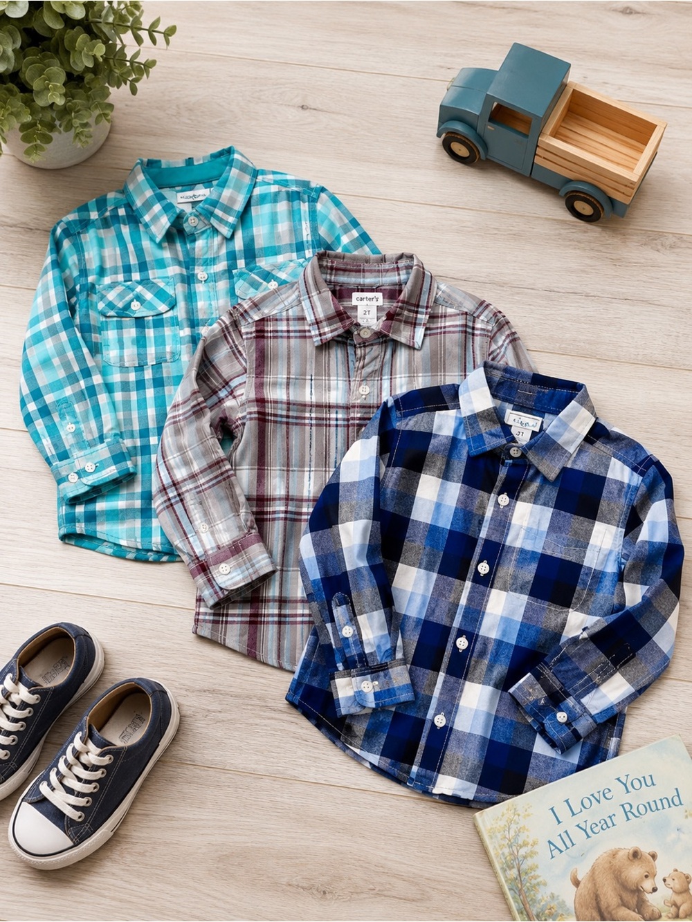 Boys 2T Plaid Button Up Shirts Lot 3 Carter’s Children’s Place Cotton